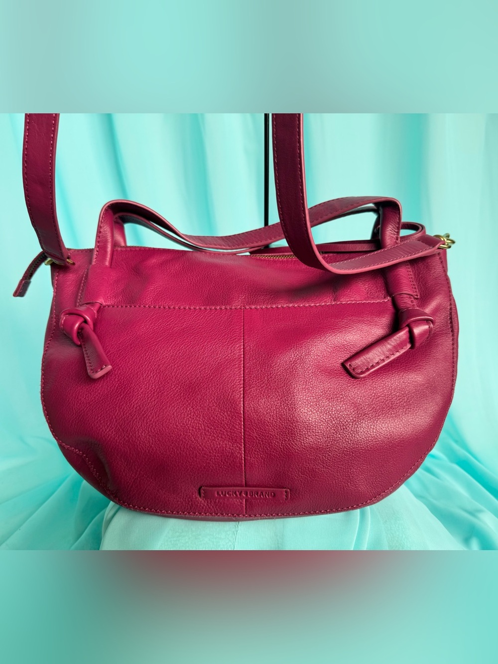 Lucky Brand Awna MultiFunctional Leather Satchel Fuschia. Pink Purse Bag